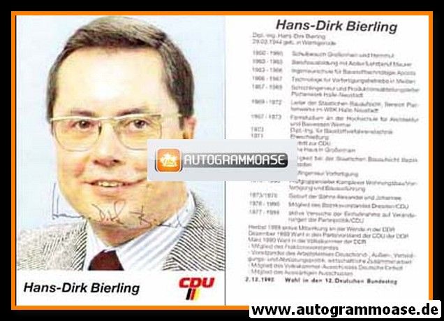 Autogramm Politik | CDU | Hans-Dirk BIERLING | 1990er (Portrait Color)