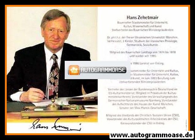 Autogramm Politik | CSU | Hans ZEHETMAIR | 2000er (Lebenslauf)