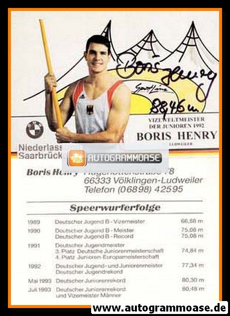 Autogramm Speerwurf | Boris HENRY | 1993 (TV Ludweiler)