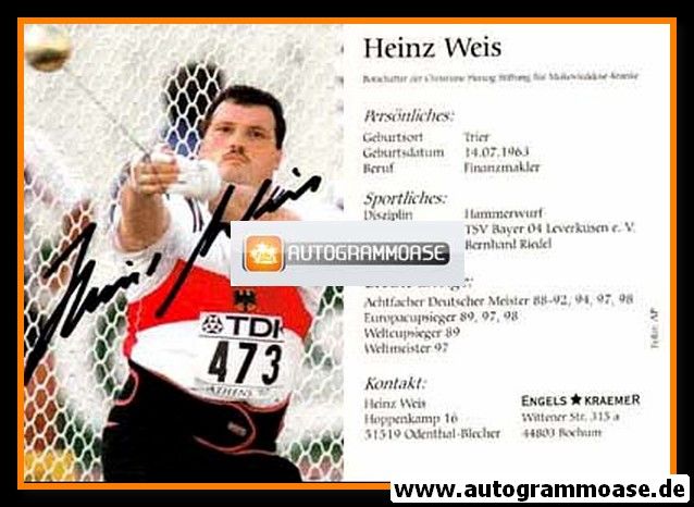 Autogramm Hammerwurf | Heinz WEIS | 1990er (Wettkampf Color)