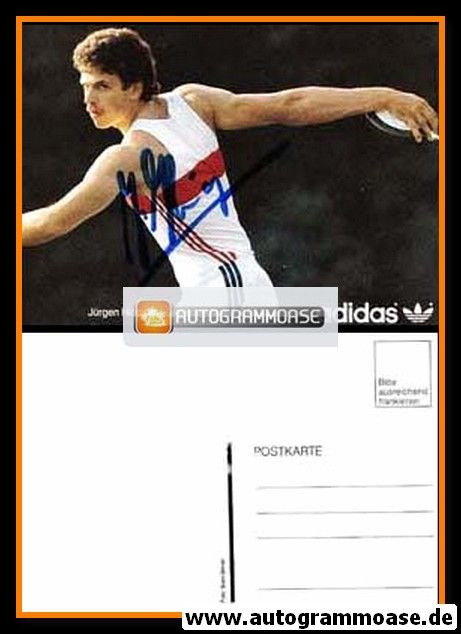 Autogramm Zehnkampf | Jürgen HINGSEN | 1980er (Diskuswurf Adidas) OS-Silber