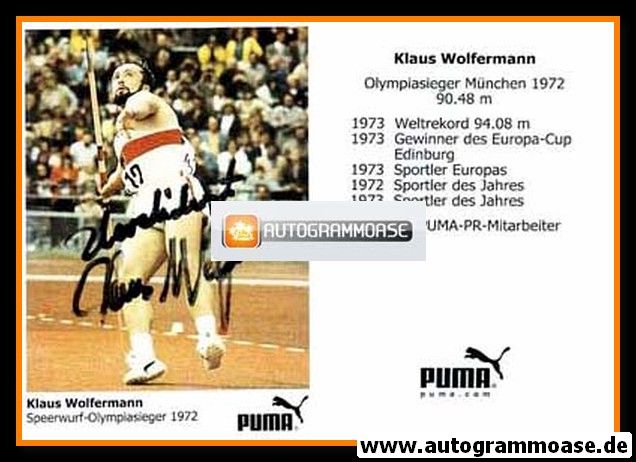 Autogramm Speerwurf | Klaus WOLFERMANN | 1980er (Wurfszene Color Puma) OS-Gold