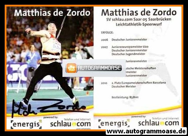 Autogramm Speerwurf | Matthias DE ZORDO | 2010 (Energis)
