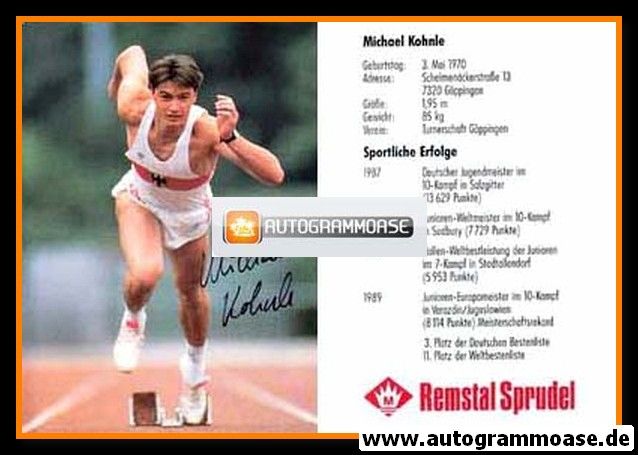 Autogramm Zehnkampf | Michael KOHNLE | 1989 (Innauer Apollo)