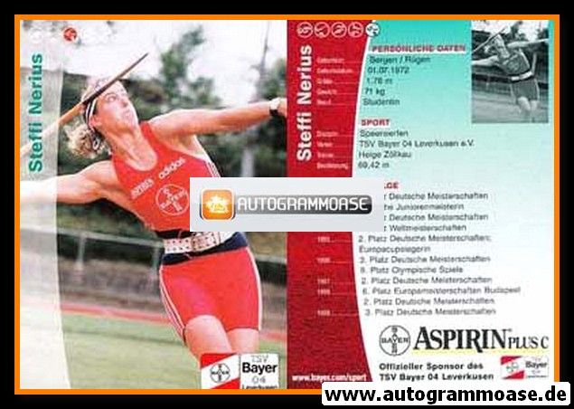 Autogrammkarte Speerwurf | Steffi NERIUS | 1999 (Bayer Leverkusen)