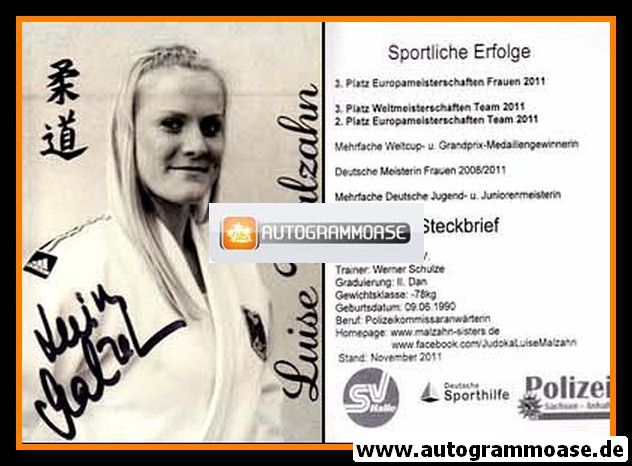 Autogramm Judo | Luise MALZAHN | 2011 (Portrait SW)