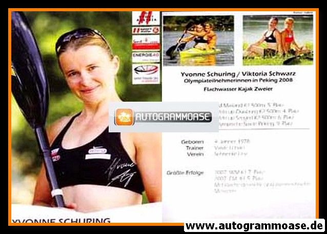 Autogramm Kanu | Yvonne SCHURING | 2008 (Portrait Color) OS-Silber