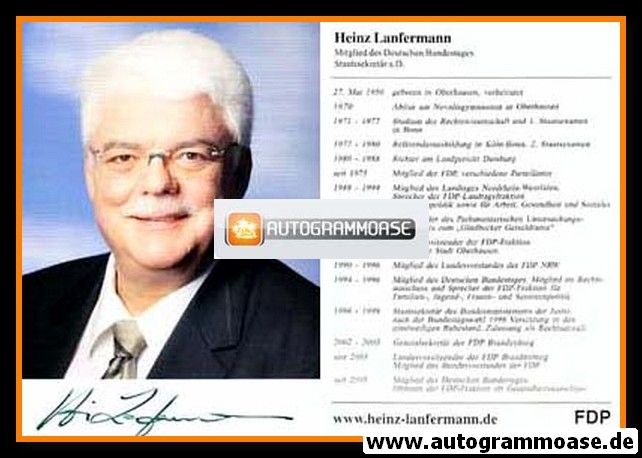 Autogramm Politik | FDP | Heinz LANFERMANN | 2010er (Portrait Color)