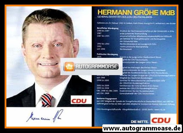 Autogramm Politik | CDU | Hermann GRÖHE | 2010er (Portrait Color) Lebenslauf 1