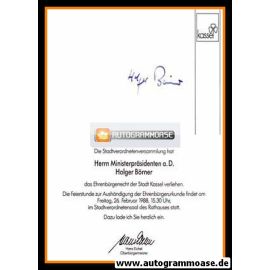 Autogramm Politik | SPD | Holger BÖRNER | 1988 (Ehrenbürger)