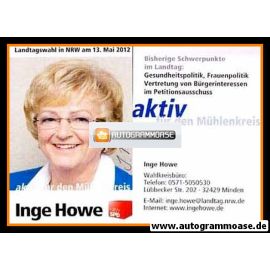 Autogramm Politik | SPD | Inge HOWE | 2012 (Landtagswahl)