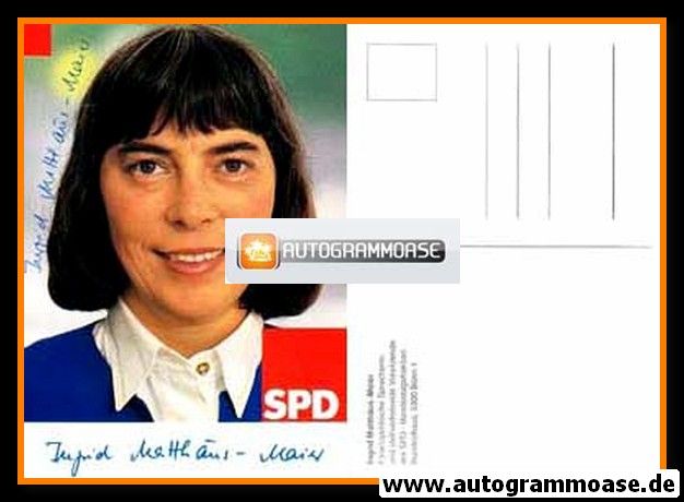 Autogramm Politik | SPD | Ingrid MATTHÄUS-MAIER | 1980er (Portrait Color)