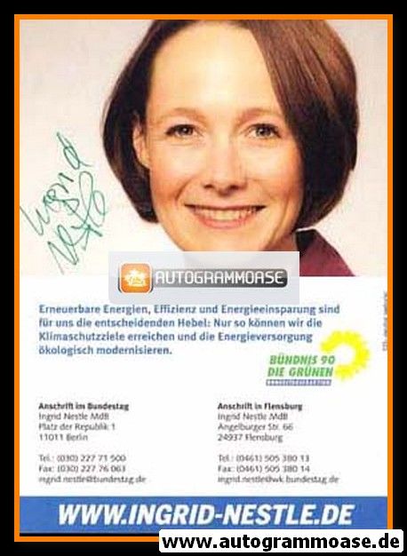 Autogramm Politik | GRÜNE | Ingrid NESTLE | 2010er (Portrait Color)