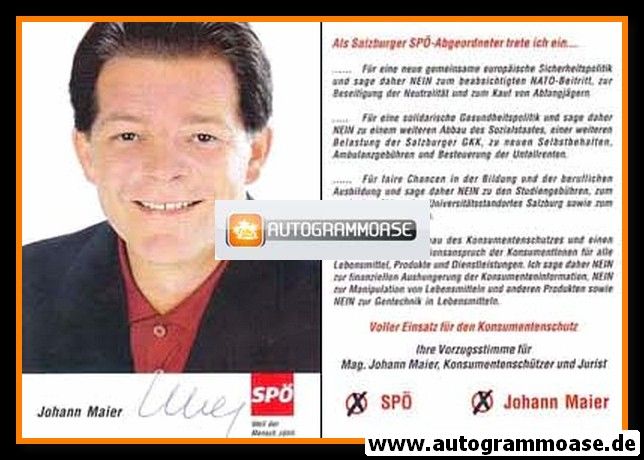 Autogramm Politik | Österreich (SPÖ) | Johann MAIER | 1990er (Portrait Color)