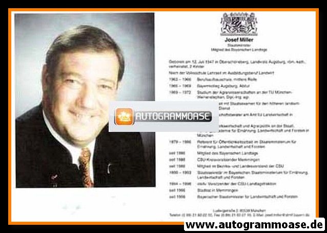 Autogramm Politik | CSU | Josef MILLER | 1990er (Portrait Color)