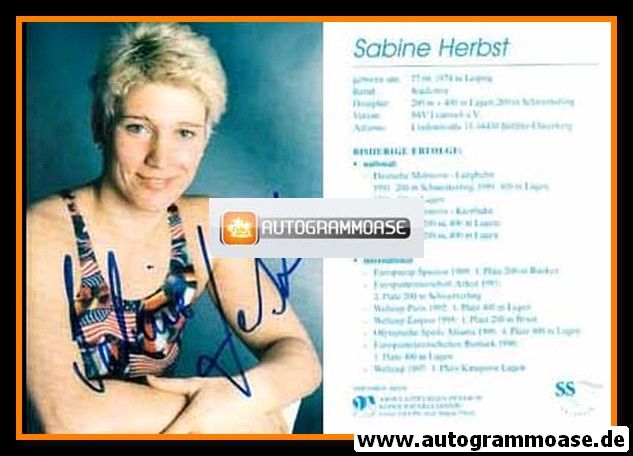 Autogramm Schwimmen | Sabine HERBST | 1996 (Portrait Color)