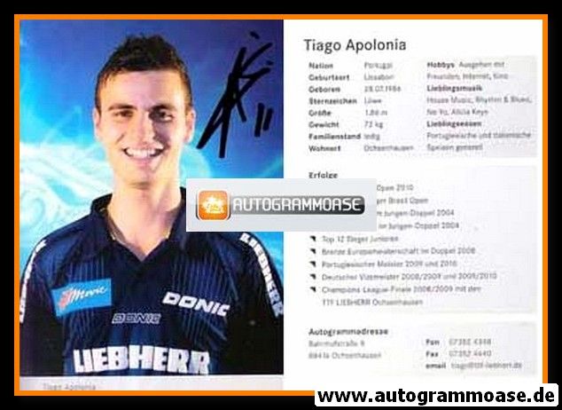 Autogramm Tischtennis | TTF Liebherr Ochsenhausen | 2011 | Tiago APOLONIA