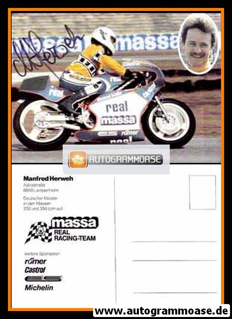Autogramm Motorrad | Manfred HERWEH | 1980er (Rennszene Color) Massa 1