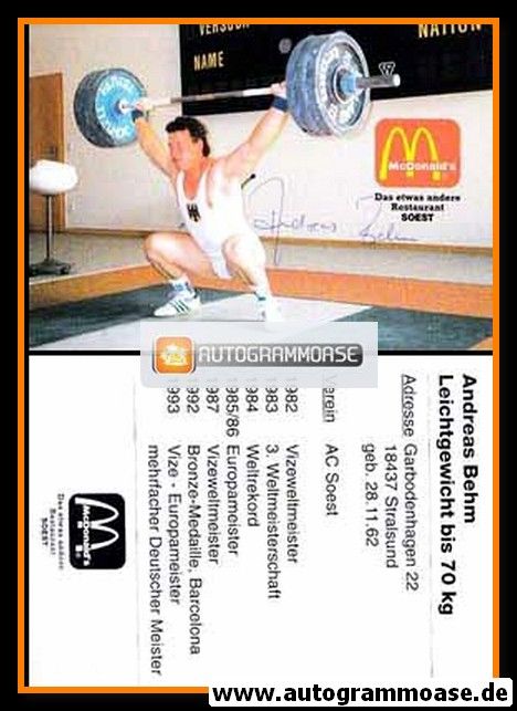 Autogramm Gewichtheben | Andreas BEHM | 1993 (McDonalds)