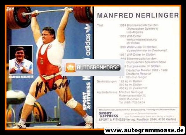Autogramm Gewichtheben | Manfred NERLINGER | 1988 (Collage)