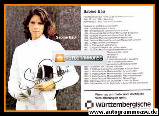 Autogramm Fechten | Sabine BAU | 1988 (Württembergische)