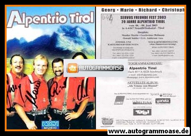 Autogramme Volksmusik | ALPENTRIO TIROL | 2003 "Alle Träume Zum Himmel" (Koch)