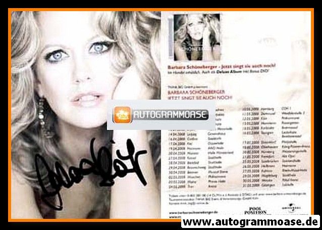 Autogramm Musik / TV | Barbara SCHÖNEBERGER | 2008 "Jetzt Singt Sie Auch Noch" (Portrait Color Tour)