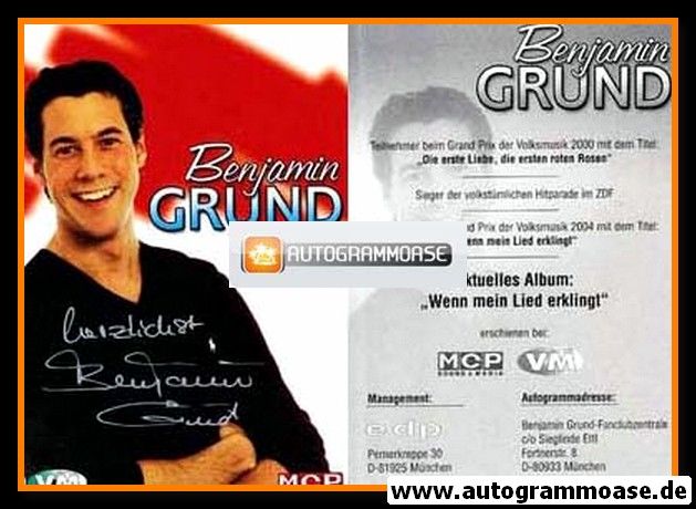 Autogramm Schlager | Benjamin GRUND | 2004 "Wenn Mein Lied Erklingt" (Portrait Color MCP)