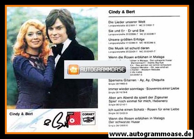 Autogramme Schlager | CINDY & BERT | 1975 "Wenn Die Rosen Erblühen" (BASF)
