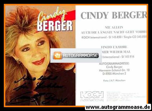Autogramm Schlager | Cindy BERGER | 1992 "Nie Allein" (Koch)
