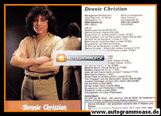 Autogramm Schlager | Dennie CHRISTIAN | 1980er (Portrait Color)
