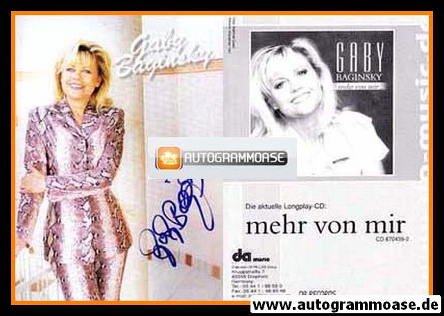 Autogramm Schlager | Gaby BAGINSKY | 1999 "Mehr Von Mir" (Portrait Color DA)