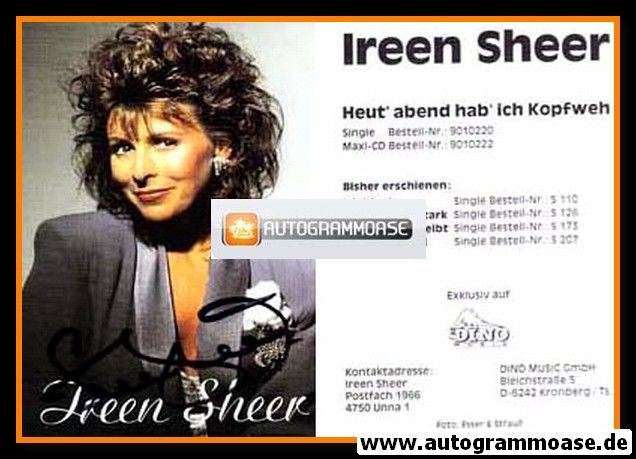 Autogramm Schlager | Ireen SHEER | 1991 "Kopfweh" (Dino)