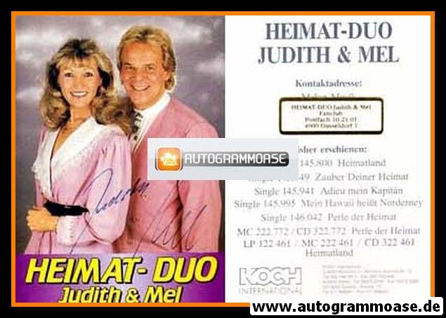 Autogramme Schlager | JUDITH & MEL | 1992 "Perle Der Heimat" (Portrait Color Koch)