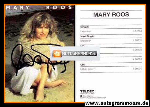 Autogramm Schlager | Mary ROOS | 1987 "Leben Spürn" (Teldec)