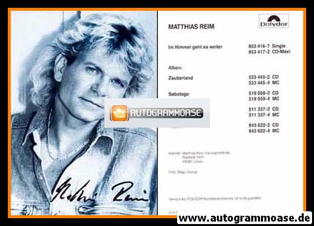 Autogramm Schlager | Matthias REIM | 1994 "Zauberland" (Polydor)