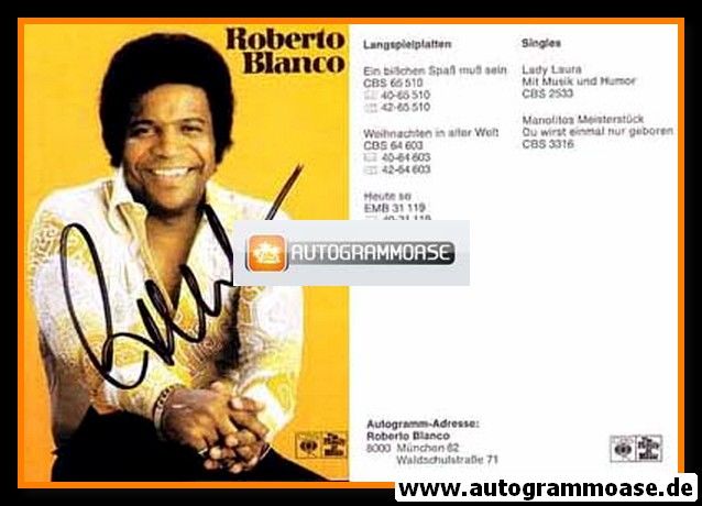 Autogramm Schlager | Roberto BLANCO | 1972 "Ein Bisschen Spass Muss Sein" (Portrait Color CBS)