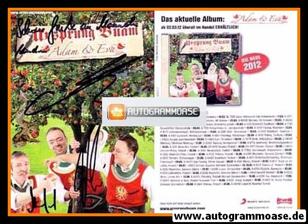 Autogramme Volksmusik | URSPRUNG BUAM | 2012 "Adam & Eva" (Gruppenbild Color Sony)