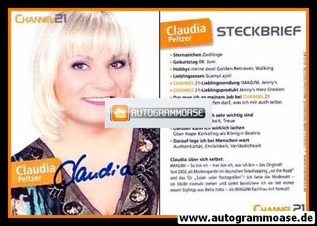 Autogramm TV | Channel 21 | Claudia PELTZER | 2000er (Portrait Color)