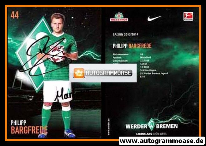Autogramm Fussball | SV Werder Bremen | 2013 | Philipp BARGFREDE