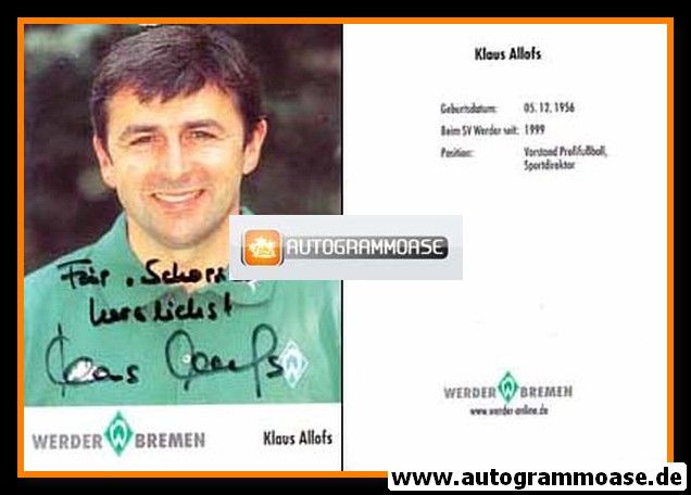 Autogramm Fussball | SV Werder Bremen | 2001 | Klaus ALLOFS