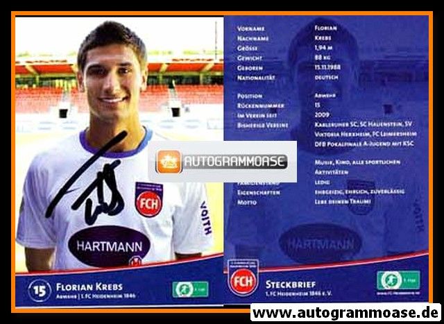 Autogramm Fussball | 1. FC Heidenheim 1846 | 2010 | Florian KREBS
