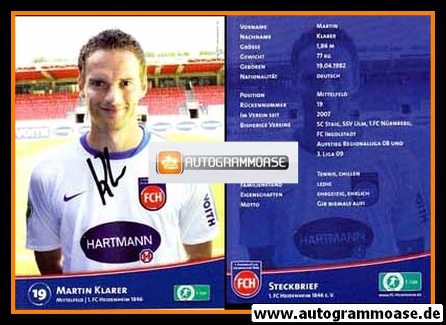 Autogramm Fussball | 1. FC Heidenheim 1846 | 2010 | Martin KLARER