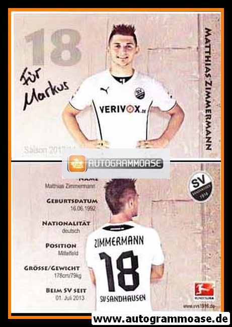Autogramm Fussball | SV Sandhausen | 2013 | Matthias ZIMMERMANN