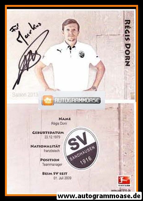 Autogramm Fussball | SV Sandhausen | 2013 | Regis DORN