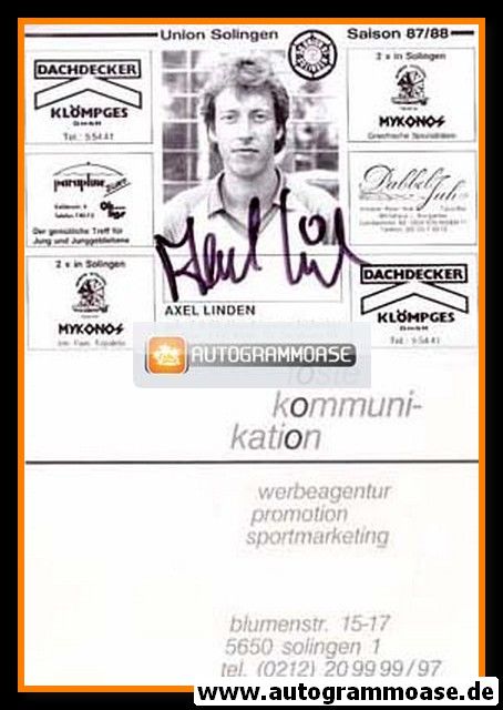 Autogramm Fussball | Union Solingen | 1987 | Axel LINDEN