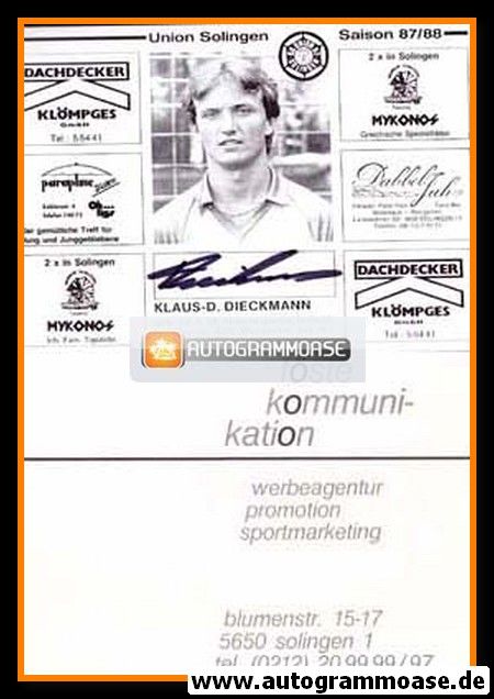 Autogramm Fussball | Union Solingen | 1987 | Klaus-Dieter DIECKMANN