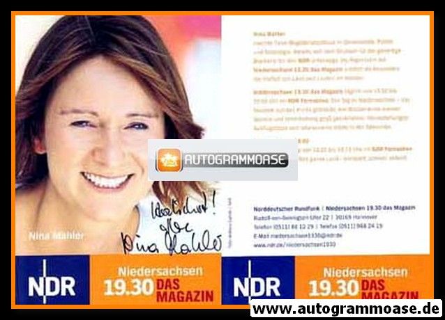 Autogramm TV | NDR | Nina MAHLER | 2000er "Niedersachsen Magazin" (Portrait Color Garrels)