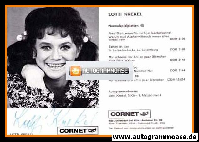 Autogramm Schlager | Lotti KREKEL | 1970 "Freu Dich" (Portrait SW Cornet)