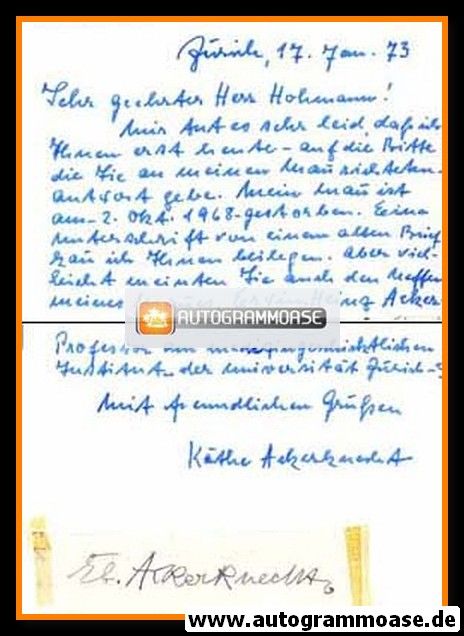 Autograph Wissenschaft | Eberhard ACKERKNECHT | 1960er (Brief Ehefrau)